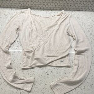 ALO Yoga Women's Long Sleeve Cream Cross Front Top
